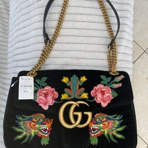 110th Anniversary Gucci Marmont Small Dragon Velvet Shoulder bag.